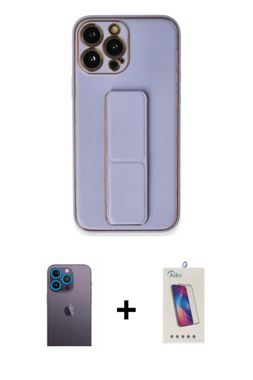 ieg™ iPhone 13 Pro Max Kılıf Akış Doku - Siyah Joko 5D Cam + Mavi Neon Fosforlu Kamera Lens