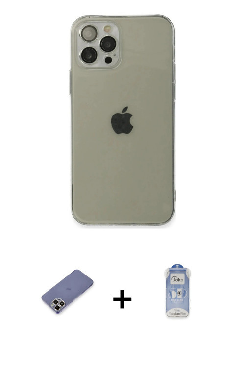 ieg™ iPhone 12 Pro Max Kılıf Ahenk Doku - Siyah Joko Magic 5D Cam + Gold Metal Kamera Lens Koruma Ca