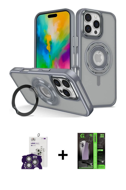 ieg™ iPhone 16 Pro Max Kılıf Nova Minimal Serisi - Şeffaf 360 Full Body Arka Koruyucu + Gümüş Bilvis