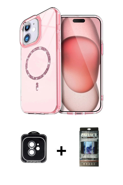 ieg™ iPhone 11 Kılıf Kıvılcım Form Prime - Siyah 34D Hayalet Izgaralı Cam + Yeşil PVD Metal Kamera L
