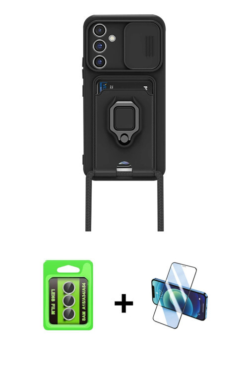 ieg™ Galaxy A15 4G Kılıf Vadi Form Prime - Siyah 3D Antistatik Cam Ekran Koruyucu + Gümüş Raze Metal