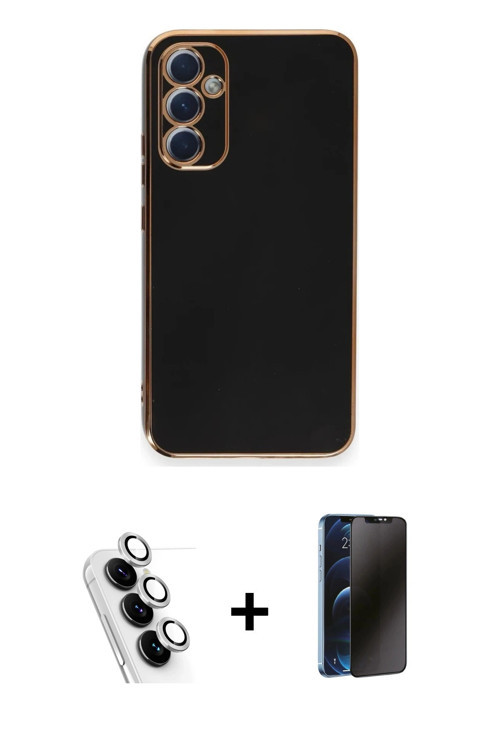 ieg™ Galaxy A34 5G Kılıf Yankı Serisi - Siyah 3D Antistatik Hayalet Cam Ekran Koruyucu + Gümüş Valde