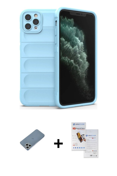 ieg™ iPhone 11 Pro Max Kılıf Atlas Koleksiyonu - Siyah Seramik Nano Ekran Koruyucu + Gümüş Shine Kam