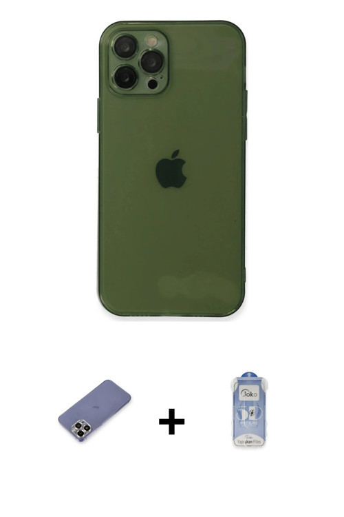 ieg™ iPhone 12 Pro Max Kılıf Ahenk Doku - Siyah Joko Magic 5D Cam + Gold Metal Kamera Lens Koruma Ca