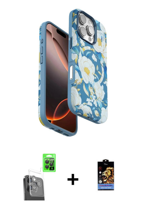 ieg™ iPhone 16 Pro Max Kılıf Siluet Doku - Siyah Buffer Hayalet Cam Ekran Koruyucu + Siyah Raze Meta