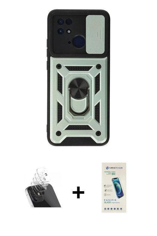 ieg™ Redmi 10C Kılıf Ahenk Klasik - Şeffaf Pasifik Cam Ekran Koruyucu + Şeffaf Kamera Lens Koruma Ca