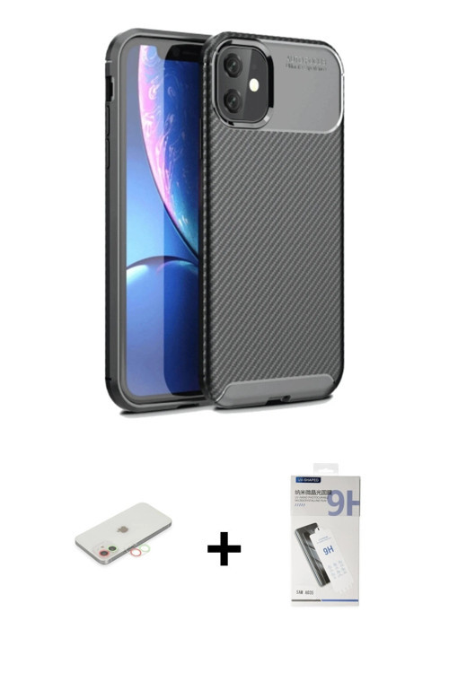 ieg™ iPhone 11 Kılıf Eksen Form Prime - Şeffaf Uv Polymer Nano Ekran Koruyucu + Yeşil Renkli Kamera