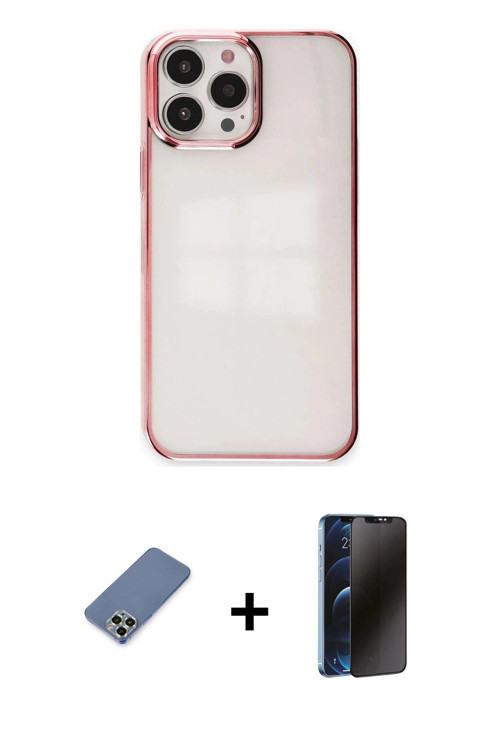 ieg™ iPhone 13 Pro Max Kılıf Doruk Doku Prime - Siyah 3D Antistatik Hayalet Cam Ekran Koruyucu + Açı
