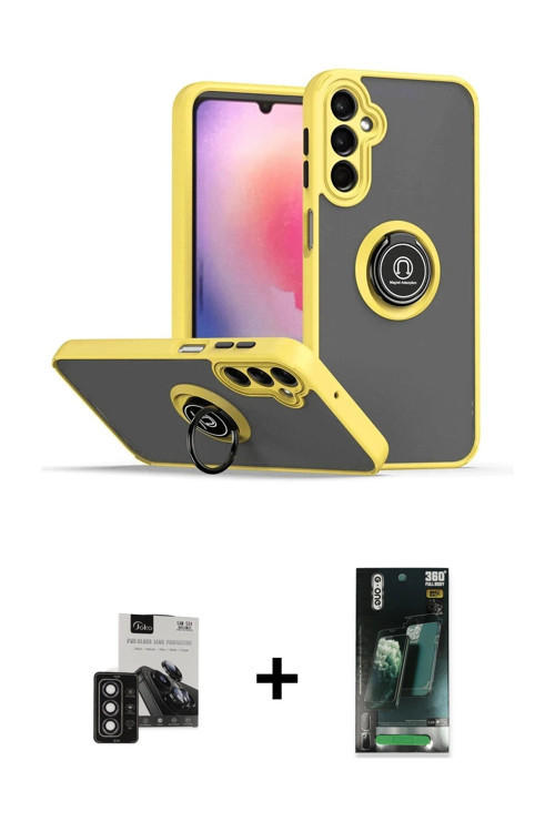 ieg™ Galaxy S24 Kılıf Yörünge Çizgi - Siyah 360 Mat Full Body Arka Koruyucu + Derin Mor PVD Metal Ka