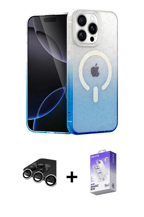 ieg™ iPhone 15 Pro Kılıf Eksen Minimal Özel Seri - Siyah Bilvis 5in1 3D Magic Cam Ekran Koruyucu + G