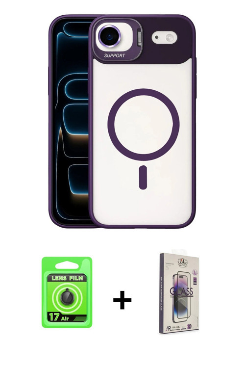 ieg™ iPhone 17 Air Kılıf Yadigar Asil Koleksiyonu - Siyah Bilvis 3D Cam Ekran Koruyucu + Siyah Raze