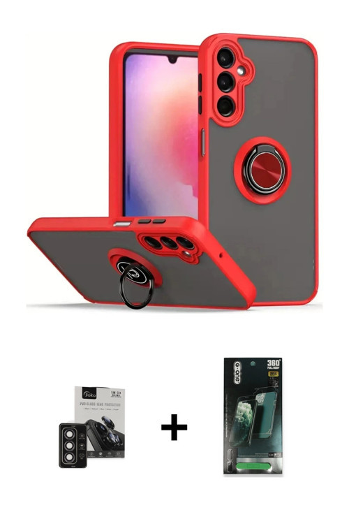 ieg™ Galaxy S24 Kılıf Yörünge Çizgi - Siyah 360 Mat Full Body Arka Koruyucu + Derin Mor PVD Metal Ka