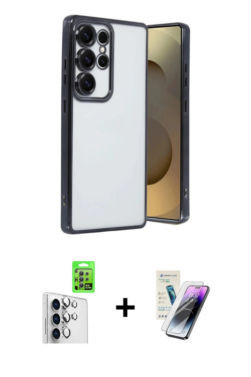 ieg™ Galaxy S25 Ultra Kılıf Vadi Minimal - Şeffaf Pasifik Cam Ekran Koruyucu + Gümüş Raze Metal Kame