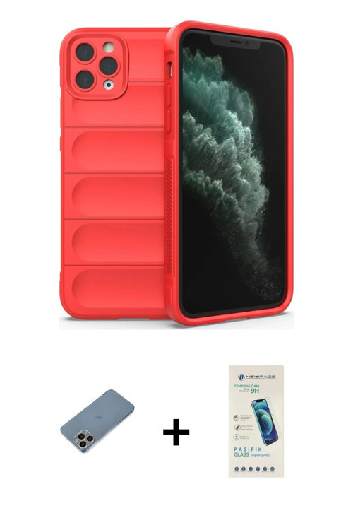 ieg™ iPhone 11 Pro Kılıf Atlas Koleksiyonu - Şeffaf Pasifik Cam Ekran Koruyucu + Gökkuşağı Shine Kam