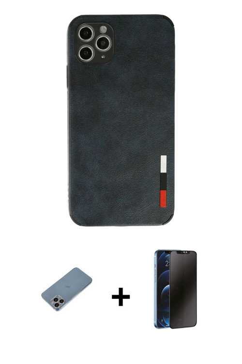 ieg™ iPhone 11 Pro Max Kılıf Doruk Asil Koleksiyonu - Siyah 3D Antistatik Hayalet Cam Ekran Koruyucu
