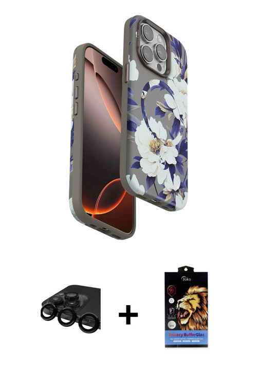 ieg™ iPhone 15 Pro Max Kılıf Siluet Doku - Siyah Buffer Hayalet Cam Ekran Koruyucu + Siyah Raze Meta