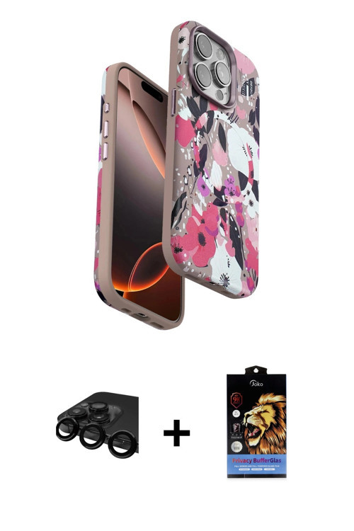 ieg™ iPhone 15 Pro Max Kılıf Siluet Doku - Siyah Buffer Hayalet Cam Ekran Koruyucu + Siyah Raze Meta