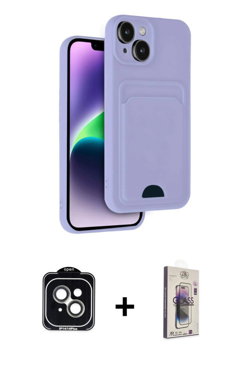 ieg™ iPhone 14 Kılıf Vadi Çizgi Prime - Siyah Bilvis 3D Cam Ekran Koruyucu + Yeşil PVD Metal Kamera