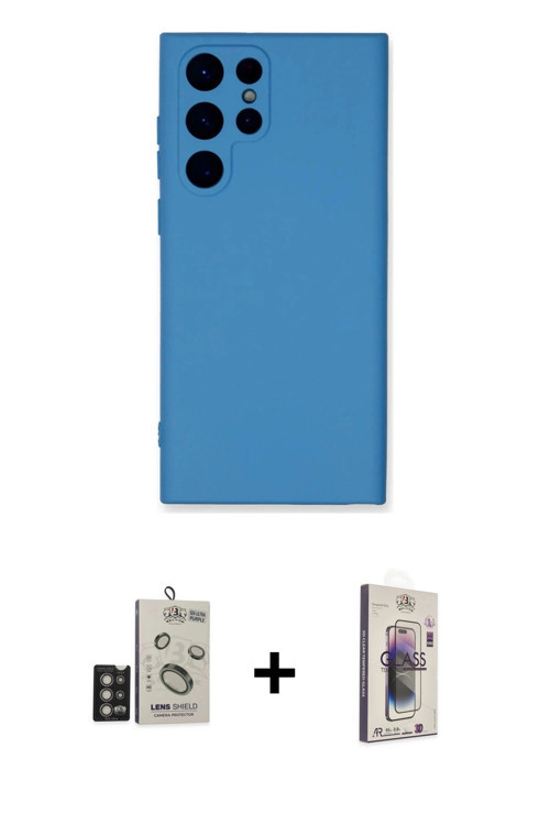 ieg™ Galaxy S24 Ultra Kılıf Ahenk Serisi - Siyah Bilvis 3D Cam Ekran Koruyucu + Derin Mor Bilvis Tit