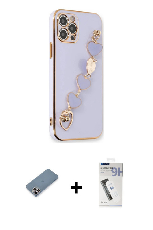 ieg™ iPhone 12 Pro Kılıf Nova Işık Prime - Şeffaf Uv Polymer Nano Ekran Koruyucu + Mor Metal Kamera