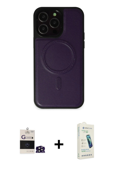 ieg™ iPhone 14 Pro Max Kılıf Zirve Işık Serisi - Şeffaf Pasifik Cam Ekran Koruyucu + Derin Mor Bilvi