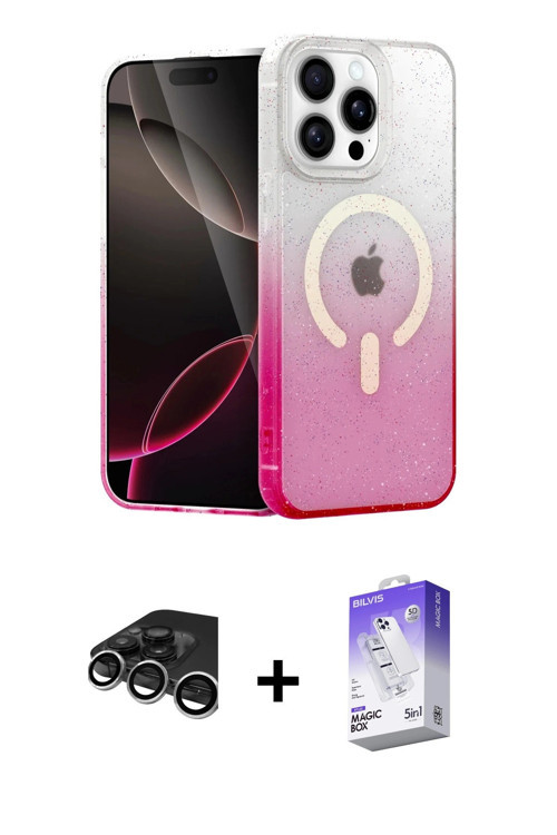 ieg™ iPhone 15 Pro Kılıf Eksen Minimal Özel Seri - Siyah Bilvis 5in1 3D Magic Cam Ekran Koruyucu + G
