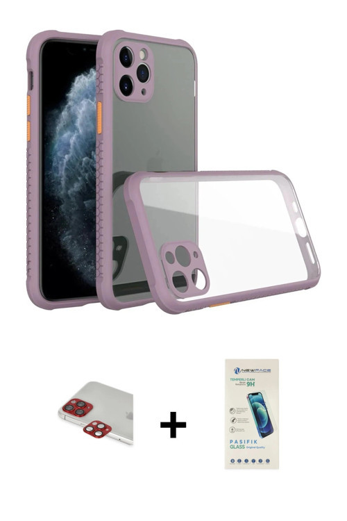 ieg™ iPhone 11 Pro Max Kılıf Nova Asil Özel Seri - Şeffaf Pasifik Cam Ekran Koruyucu + Kırmızı Pers