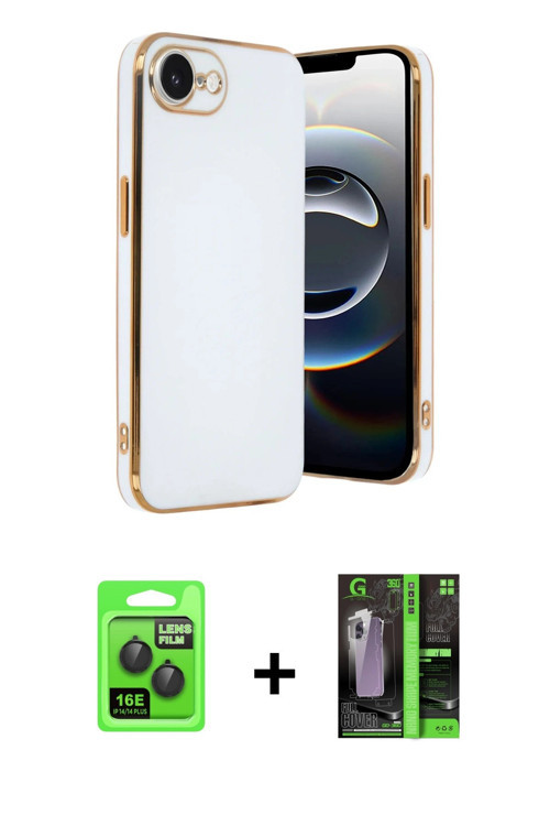 ieg™ iPhone 16E Kılıf Yankı Serisi - Şeffaf 360 Full Body Arka Koruyucu + Siyah Raze Metal Kamera Le