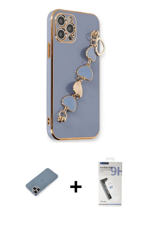 ieg™ iPhone 12 Pro Kılıf Nova Işık Prime - Şeffaf Uv Polymer Nano Ekran Koruyucu + Mor Metal Kamera