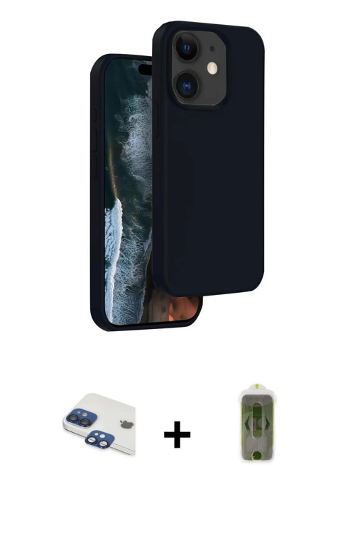 ieg™ iPhone 11 Kılıf Kıvılcım Çizgi Serisi - Siyah Joko Magic 5D Hayalet Cam + Lacivert Pers Alüminy