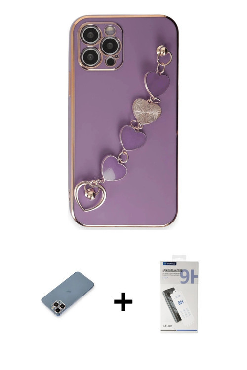 ieg™ iPhone 12 Pro Kılıf Nova Işık Prime - Şeffaf Uv Polymer Nano Ekran Koruyucu + Mor Metal Kamera