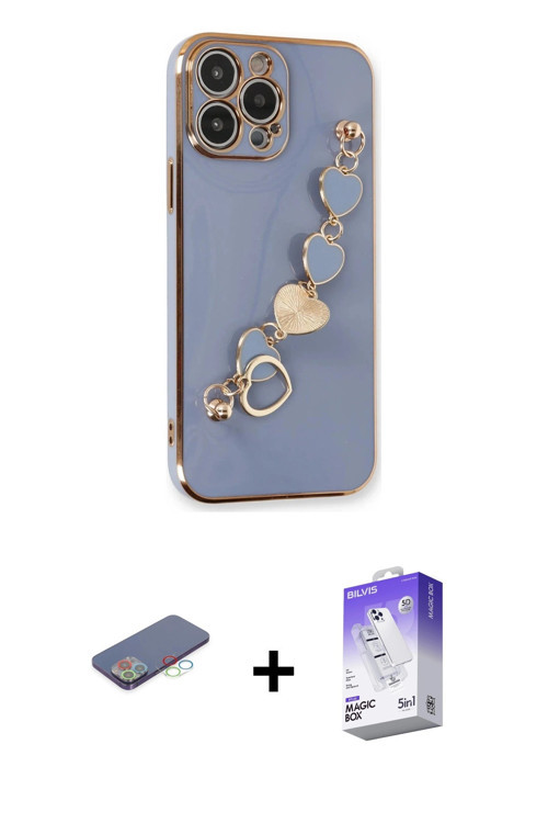 ieg™ iPhone 13 Pro Max Kılıf Nova Işık Prime - Siyah Bilvis 5in1 3D Magic Cam Ekran Koruyucu + Mavi