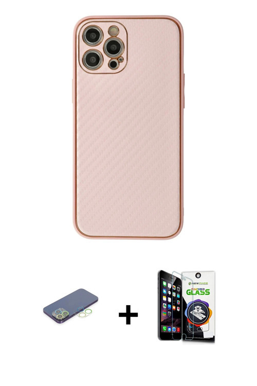 ieg™ iPhone 12 Pro Max Kılıf Ahenk Işık - Şeffaf Temperli Cam Ekran Koruyucu + Yeşil Renkli Kamera L