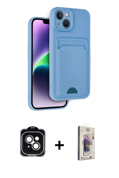 ieg™ iPhone 14 Kılıf Vadi Çizgi Prime - Siyah Bilvis 3D Cam Ekran Koruyucu + Yeşil PVD Metal Kamera