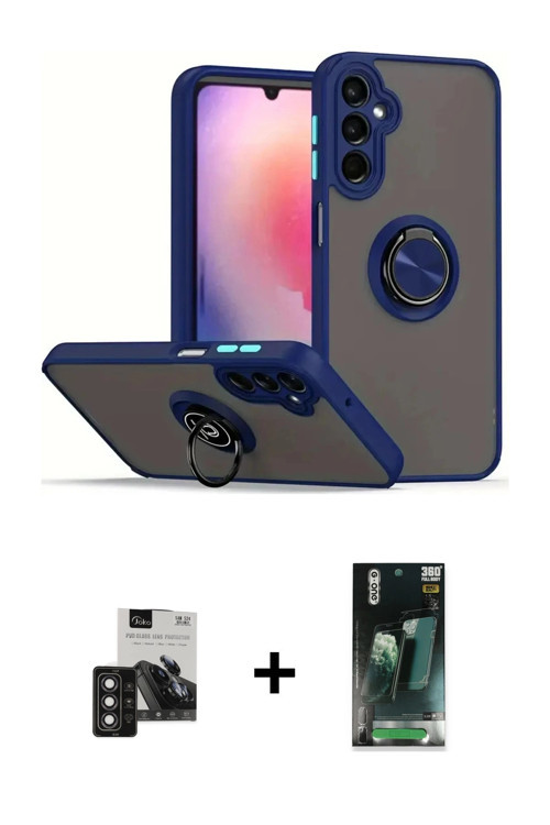 ieg™ Galaxy S24 Kılıf Yörünge Çizgi - Siyah 360 Mat Full Body Arka Koruyucu + Derin Mor PVD Metal Ka