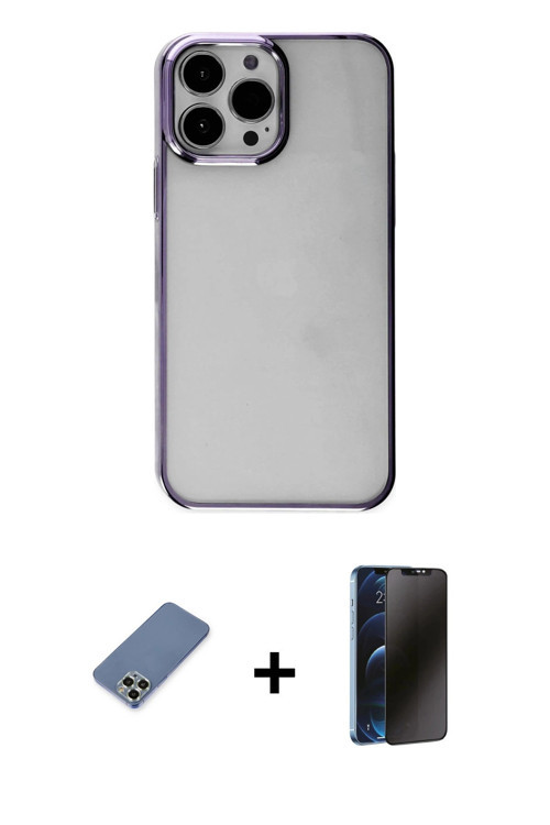 ieg™ iPhone 13 Pro Max Kılıf Doruk Doku Prime - Siyah 3D Antistatik Hayalet Cam Ekran Koruyucu + Açı