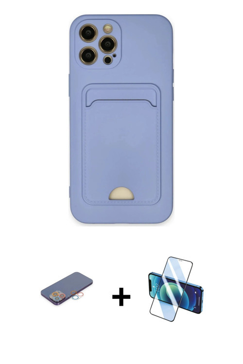 ieg™ iPhone 12 Pro Max Kılıf Vadi Çizgi Prime - Siyah 3D Antistatik Cam Ekran Koruyucu + Pembe Renkl