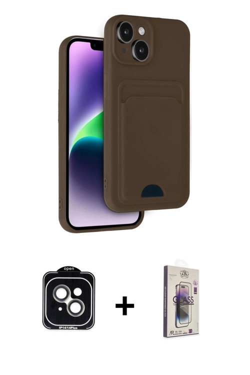 ieg™ iPhone 14 Kılıf Vadi Çizgi Prime - Siyah Bilvis 3D Cam Ekran Koruyucu + Yeşil PVD Metal Kamera