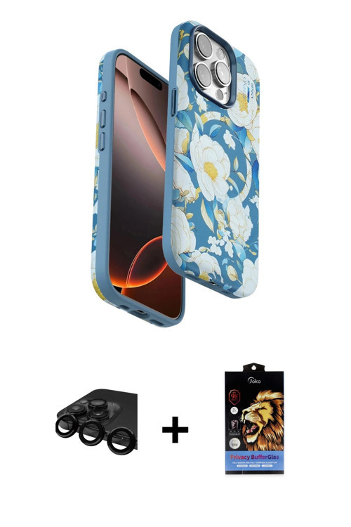 ieg™ iPhone 15 Pro Max Kılıf Siluet Doku - Siyah Buffer Hayalet Cam Ekran Koruyucu + Siyah Raze Meta
