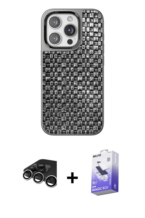 ieg™ iPhone 15 Pro Kılıf Siluet Form Serisi - Siyah Bilvis 5in1 5D Magic Hayalet Cam Ekran Koruyucu