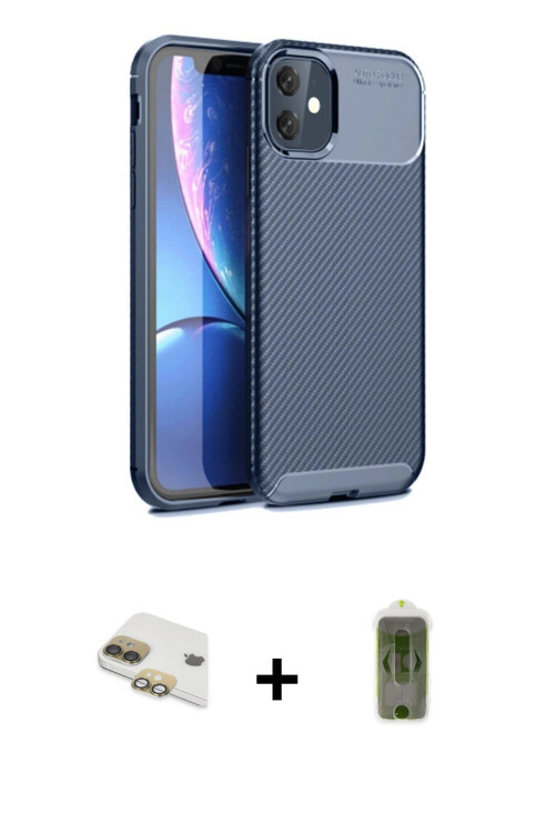 ieg™ iPhone 11 Kılıf Eksen Form Prime - Siyah Joko Magic 5D Hayalet Cam + Gold Pers Alüminyum Kamera