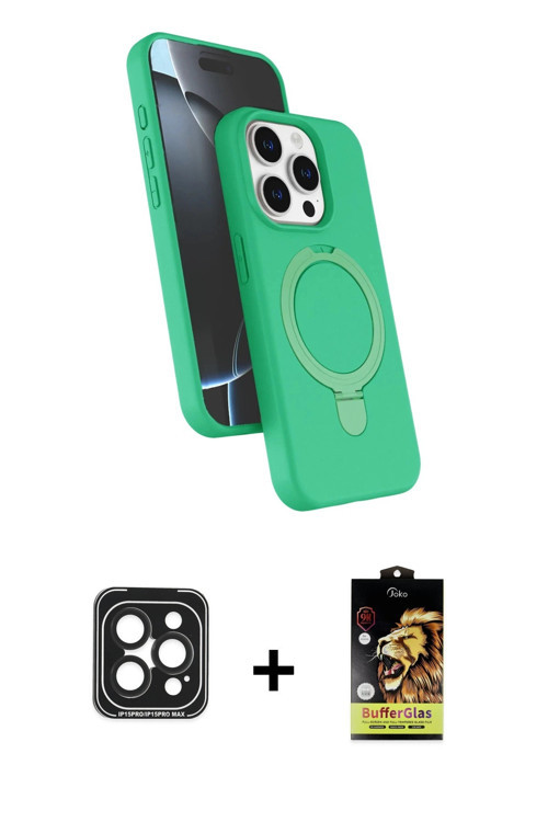 ieg™ iPhone 15 Pro Max Kılıf İz Işık Koleksiyonu - Siyah Buffer Cam Ekran Koruyucu + Siyah PVD Metal