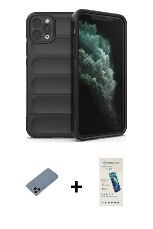 ieg™ iPhone 11 Pro Kılıf Atlas Koleksiyonu - Şeffaf Pasifik Cam Ekran Koruyucu + Gökkuşağı Shine Kam