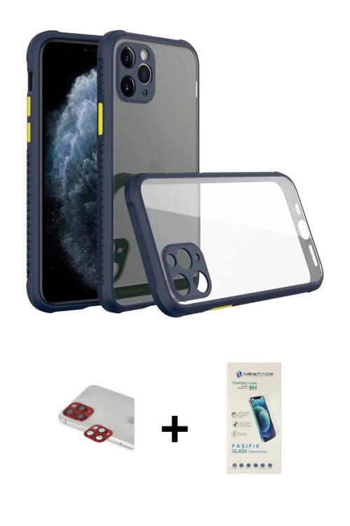 ieg™ iPhone 11 Pro Max Kılıf Nova Asil Özel Seri - Şeffaf Pasifik Cam Ekran Koruyucu + Kırmızı Pers