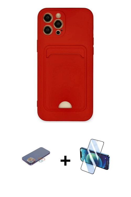 ieg™ iPhone 12 Pro Max Kılıf Vadi Çizgi Prime - Siyah 3D Antistatik Cam Ekran Koruyucu + Pembe Renkl