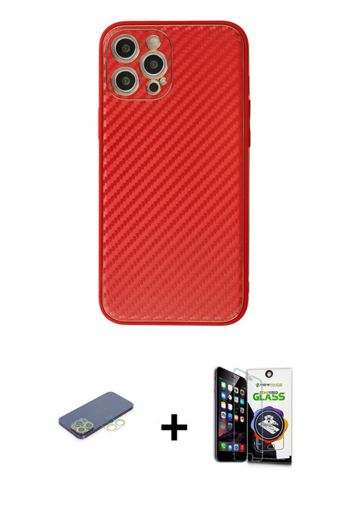 ieg™ iPhone 12 Pro Max Kılıf Ahenk Işık - Şeffaf Temperli Cam Ekran Koruyucu + Yeşil Renkli Kamera L