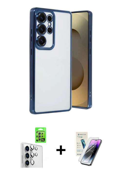 ieg™ Galaxy S25 Ultra Kılıf Vadi Minimal - Şeffaf Pasifik Cam Ekran Koruyucu + Gümüş Raze Metal Kame