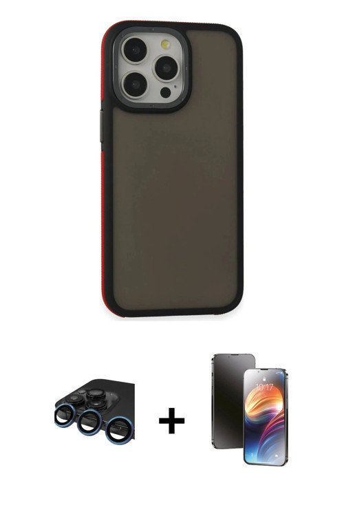 ieg™ iPhone 15 Pro Kılıf Eksen Işık - Siyah 3D Antistatik Mat Seramik Nano Ekran Koruyucu + Lacivert