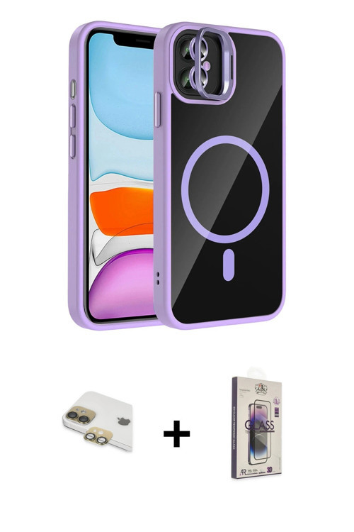 ieg™ iPhone 11 Kılıf Yadigar Asil Koleksiyonu - Siyah Bilvis 3D Cam Ekran Koruyucu + Gold Pers Alümi