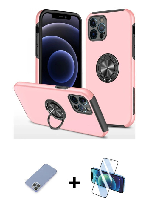 ieg™ iPhone 12 Pro Kılıf Odak Form Prime - Siyah 3D Antistatik Seramik Nano Ekran Koruyucu + Koyu Ye